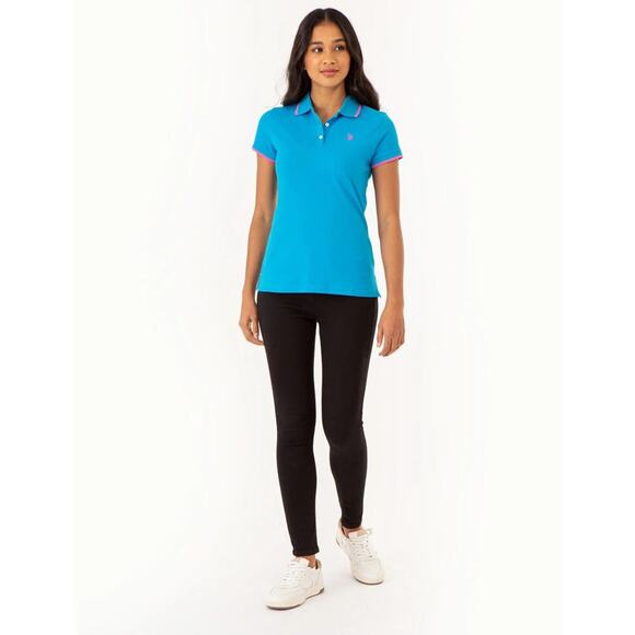 U.S. Polo Assn. Women's Tipped Solid Polo Shirt - Color Downtown Blue - Size M - Picture 3 of 5